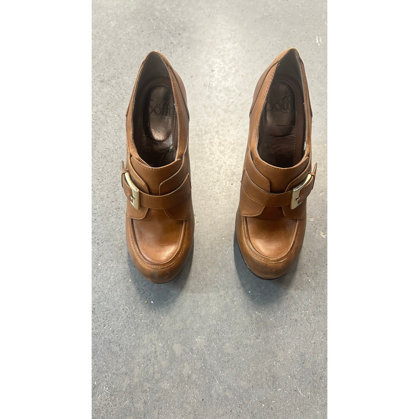 SOFFT Brown Leather Buckle Platform Heels