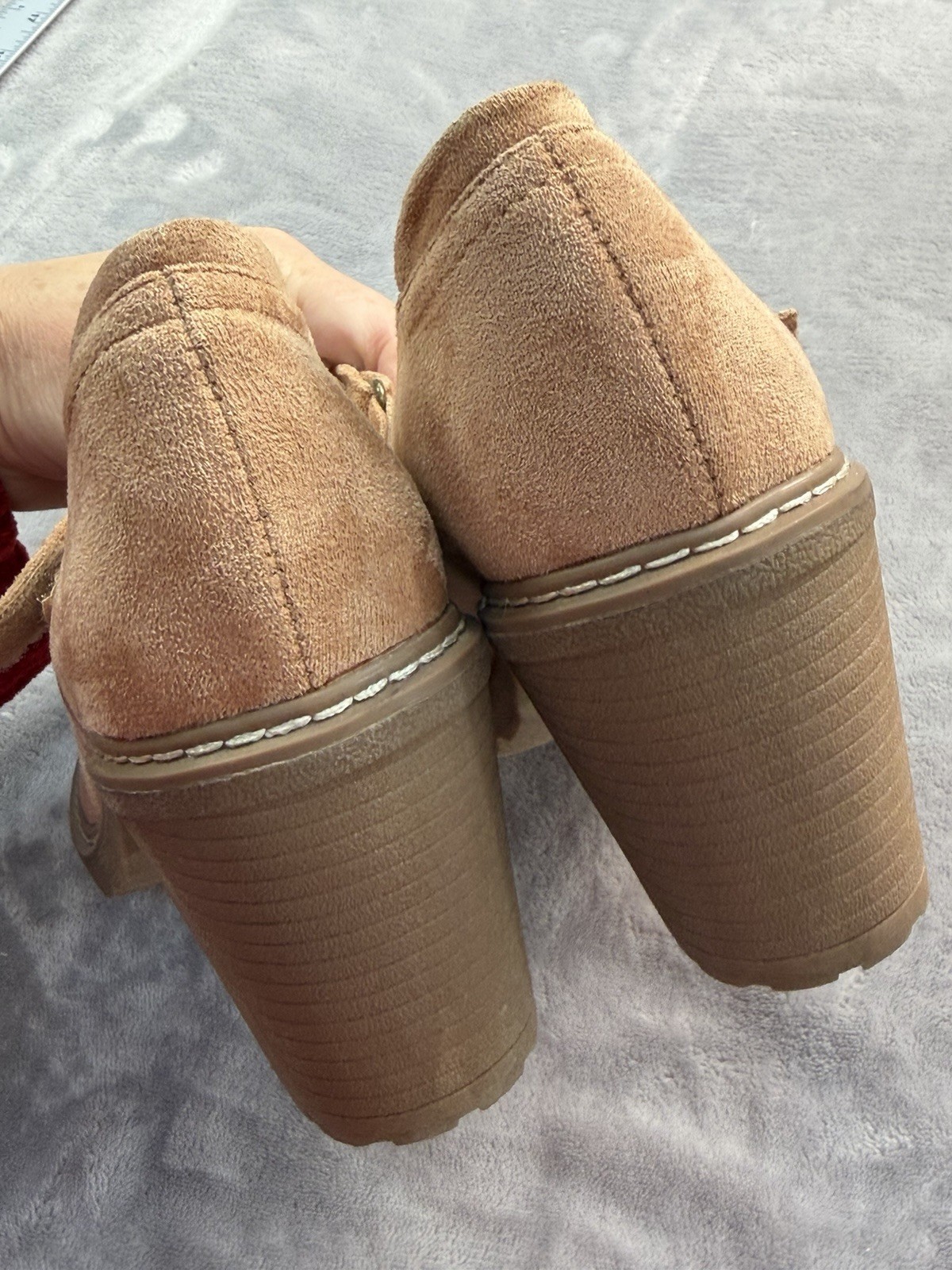Corkys Camel Suede Mary Jane Heels Round Toe Hook & Loop Ankle Strap US 9
