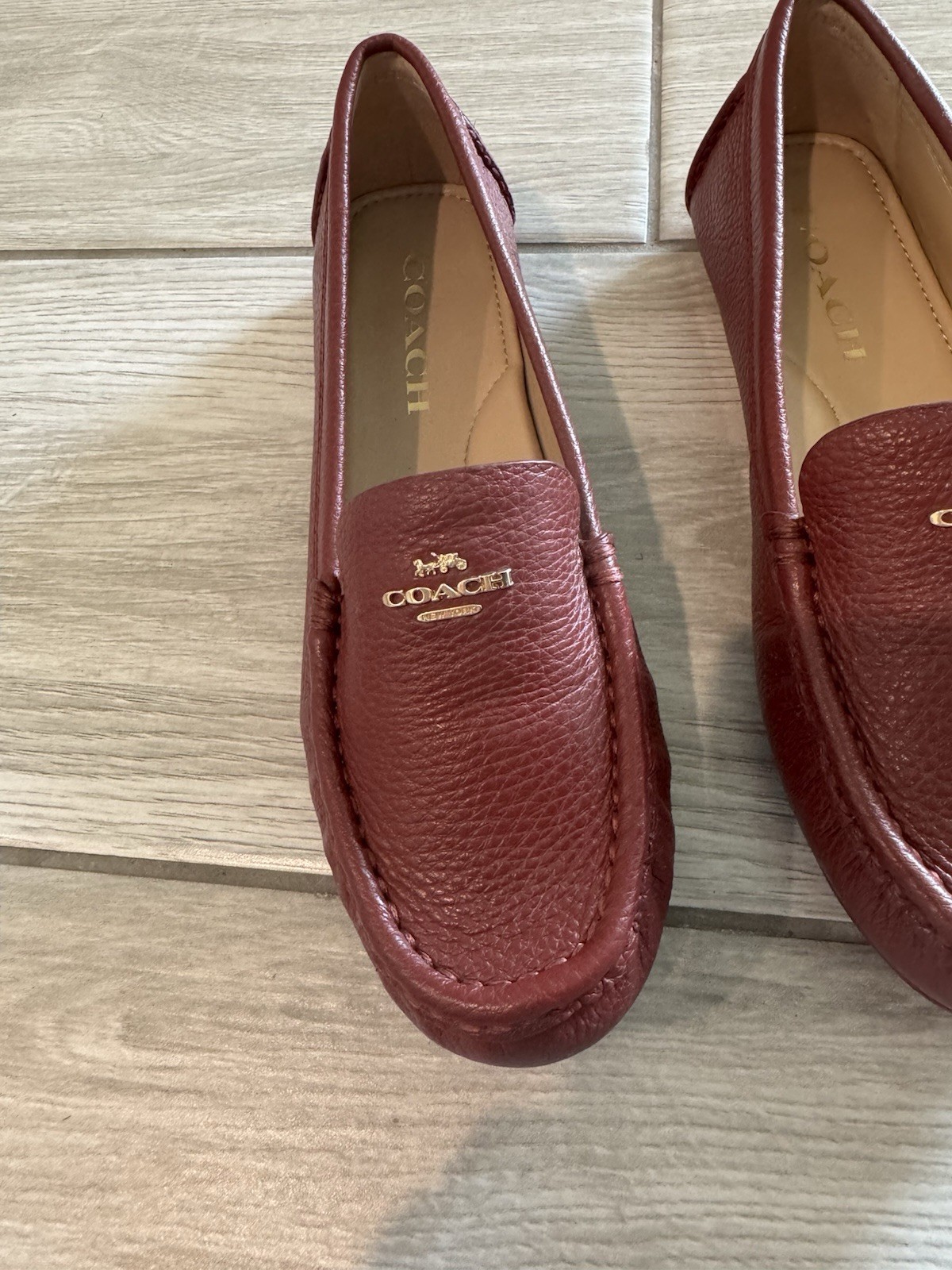 COACH Marley Driver Burgundy Pebbled Leather Loafers for Women, US 6B