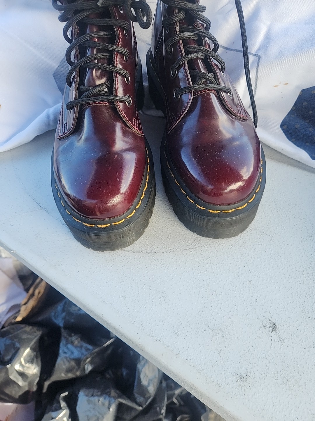 Dr. Martens Jadon Cherry Red Arcadia Leather Platform Boots Mens 6