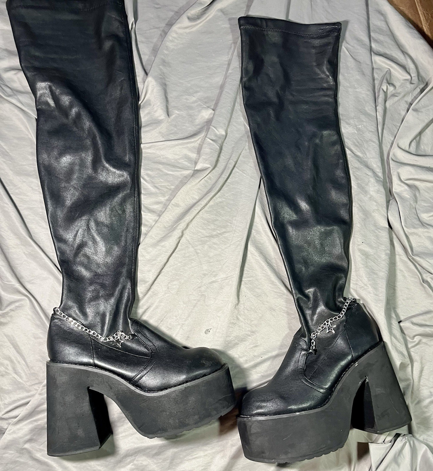 Dolls Kill Bratz Platform Thigh High Faux Leather Boots Wmns Size 11 Black Y2K