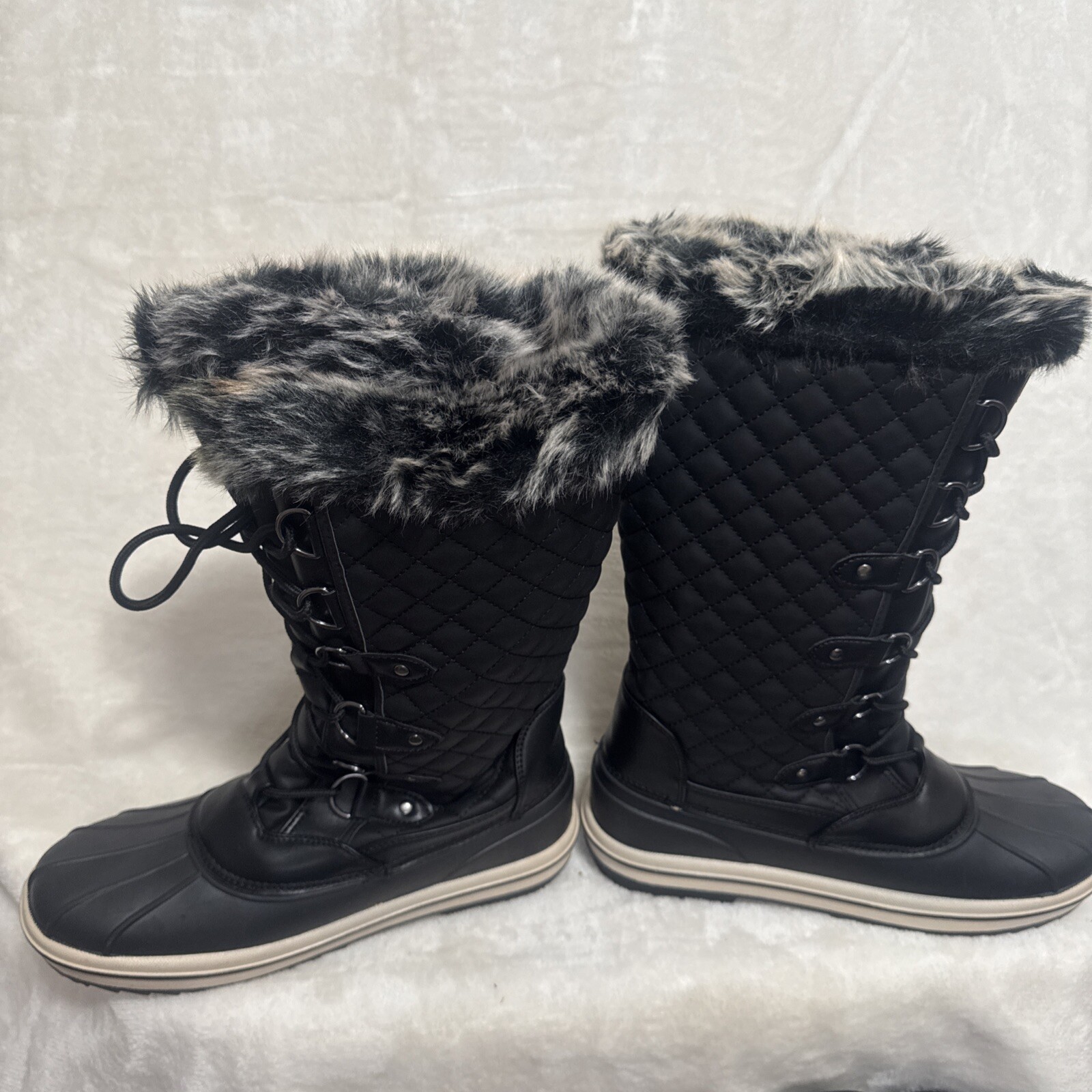 VEPOSE Lace Up Women’s Boots Sz 11 Waterproof Snow Fur Style-CJY975 15”