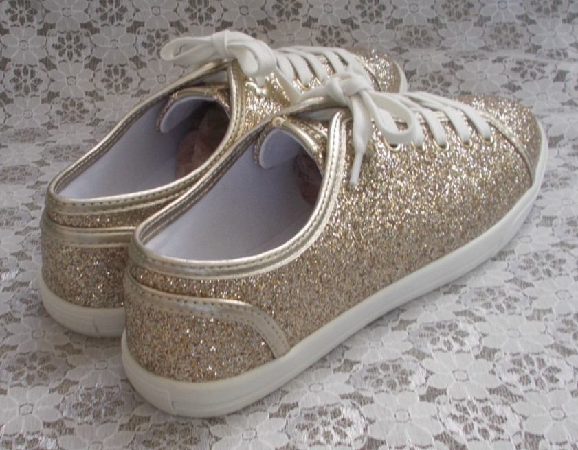 JACK ROGERS SNEAKERS «LIA» Gold Glitter Canvas, Women’s 9.5 NEW