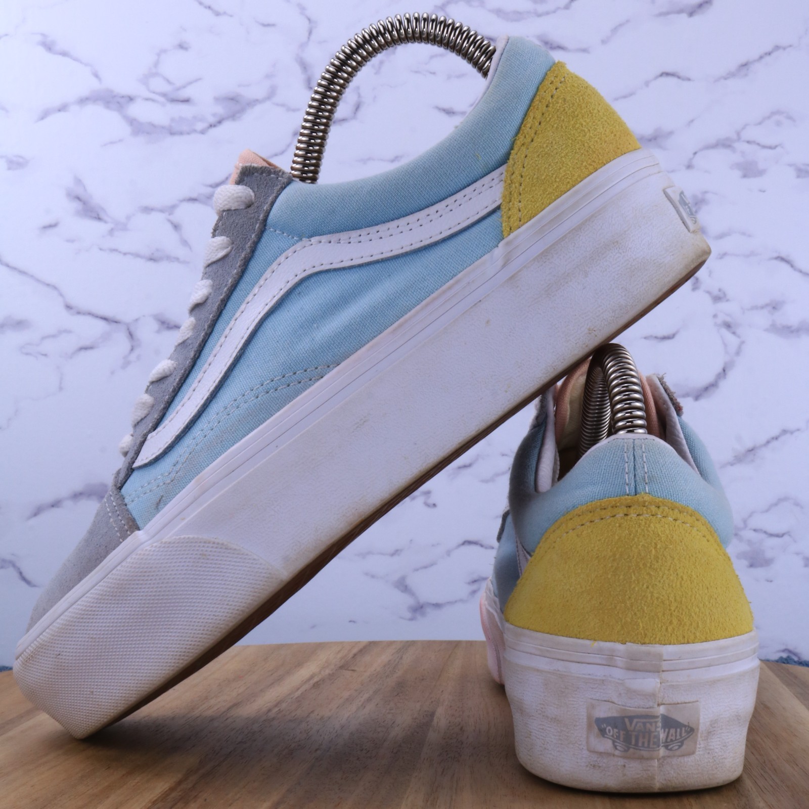 Vans Old Skool Pastel Platform Color Block Blue Pink Yellow Grey Men 5 Women 6.5