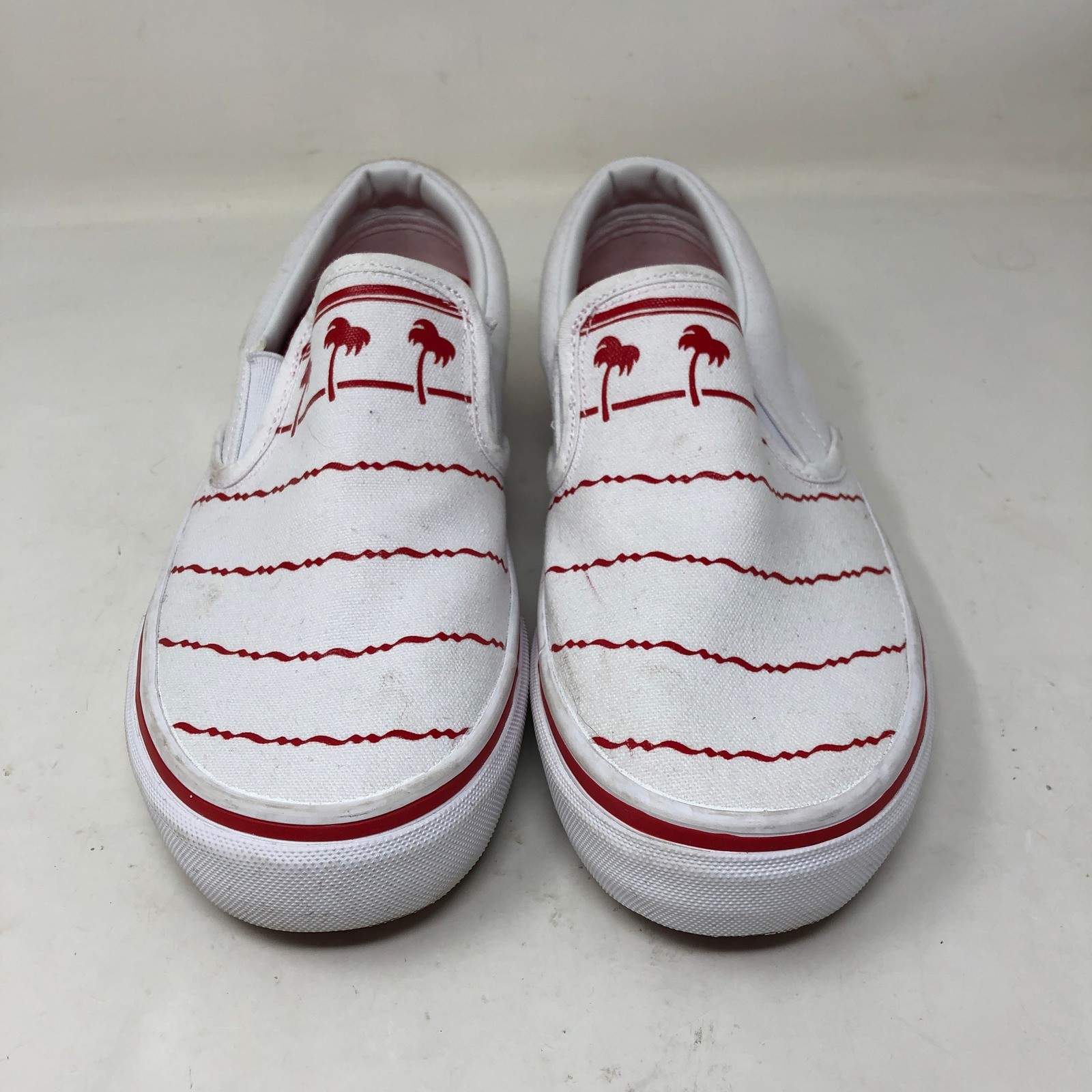 In-N-Out Burger Unisex Size W8.5/M7 Drink Cup Shoes White Red Palm Tree Slip On