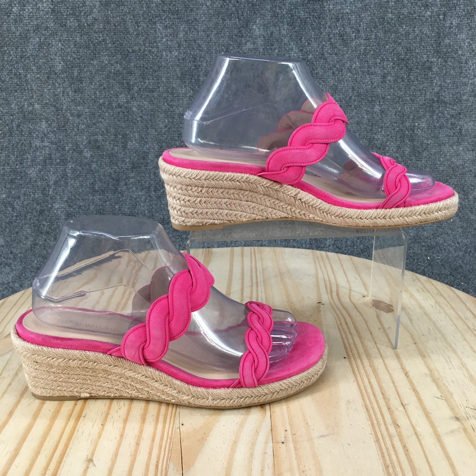 Stuart Weitzman Twistie Sandal Womens 8 Hot Pink Suede Braided Espadrille Wedges
