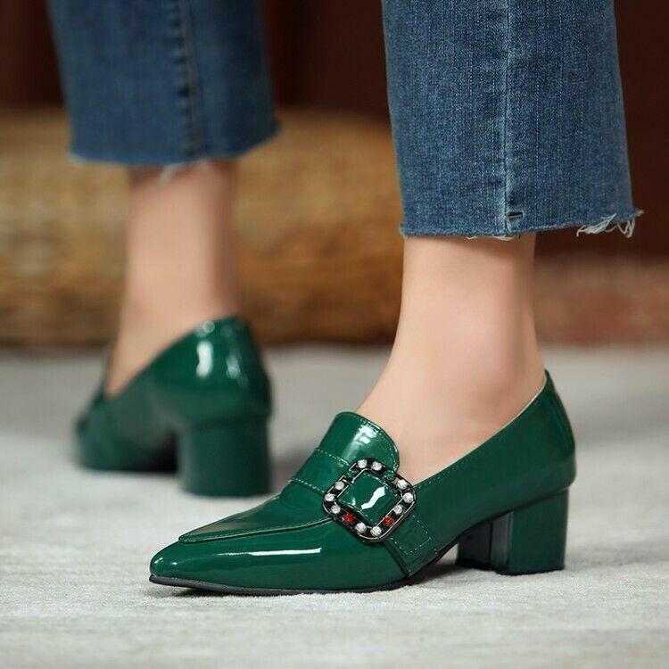 Women’s Block Heels Pointed Toe Rhinestone Pumps OL Work Business Formal Shoes