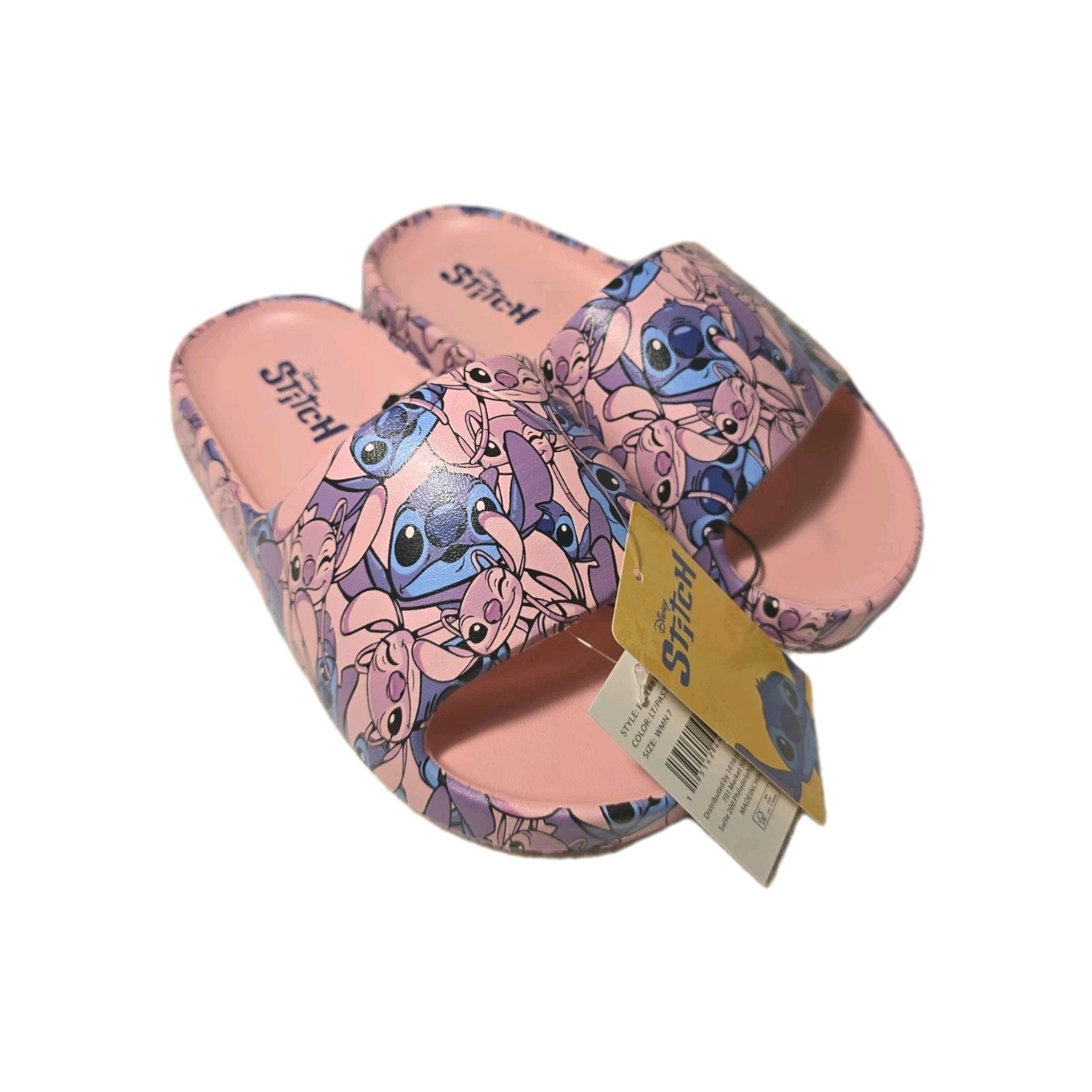 Women’s Disney Stitch & Angel Slides – Blue/Pink Sandals Slippers New With Tags