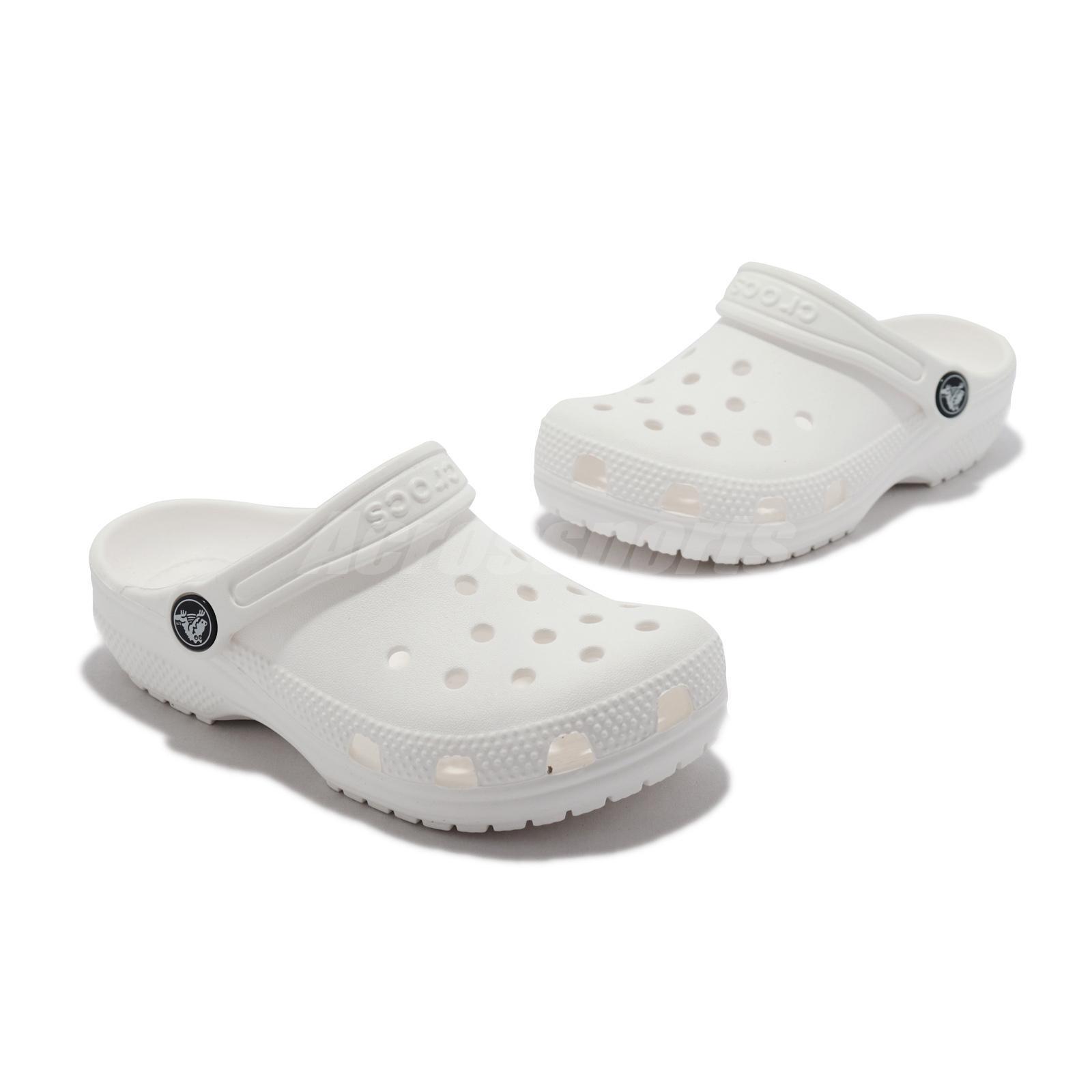 Crocs Classic Clog K White Black Kids Preschool Slip On Casual Sandal 206991-100