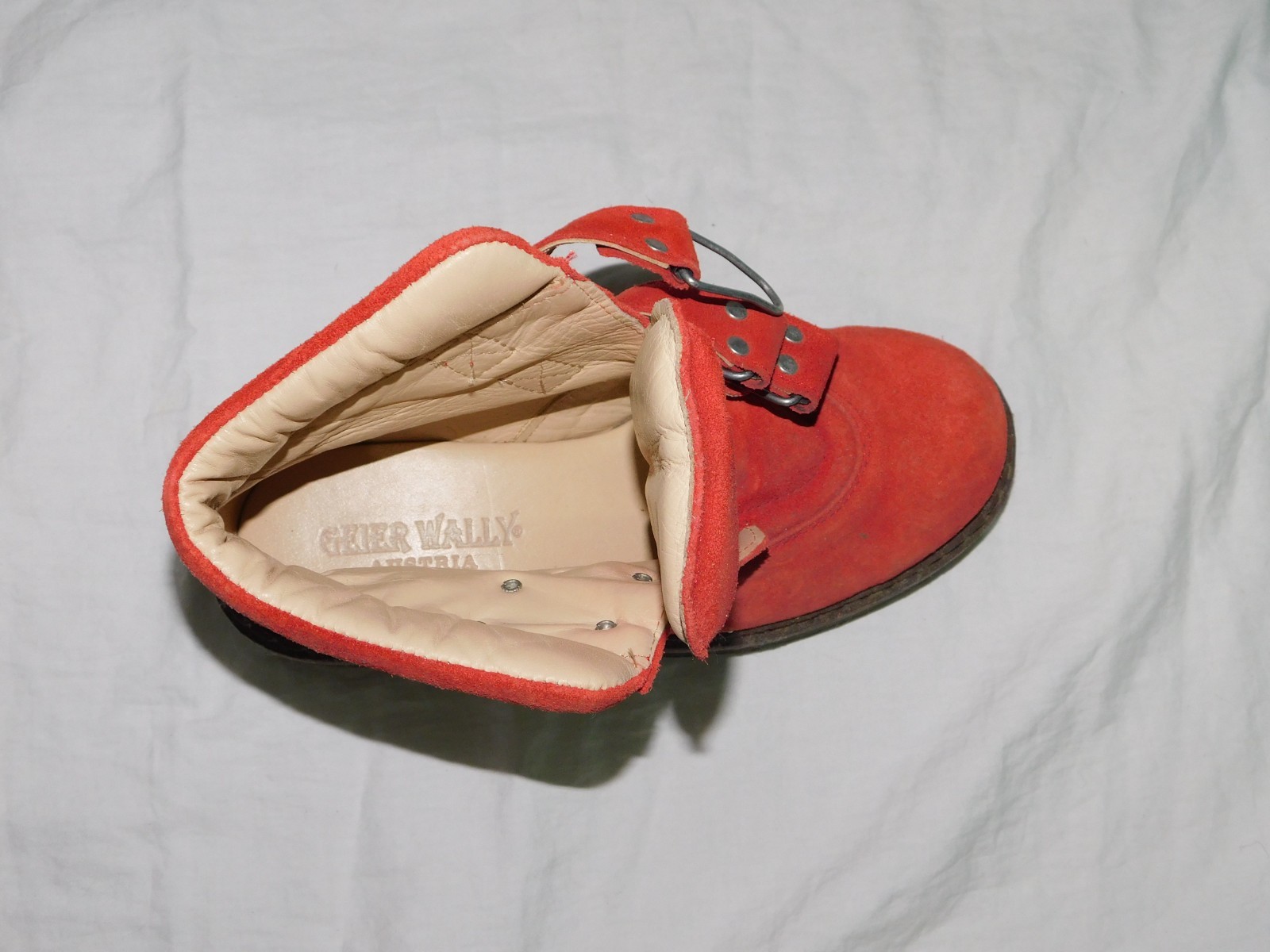 Vintage GEIER WALLY 38 7.5 8 Austria Red Suede Hiking Boots Metal Buckles Woman