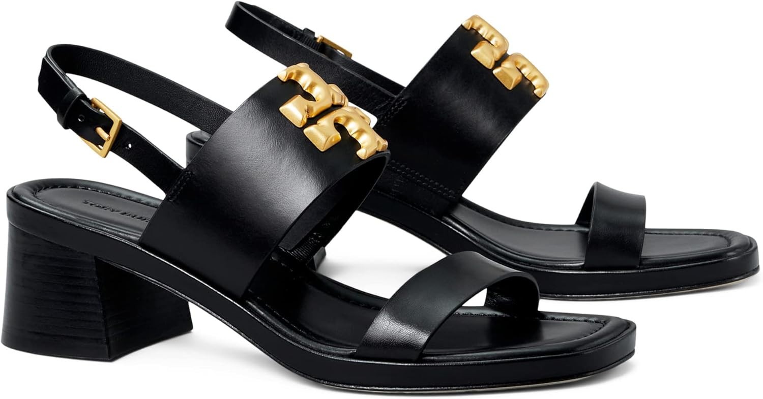 Tory Burch Black Gold-tone Womens Eleanor Heeled Sandal 55 Mm Sz 9 M TB-184