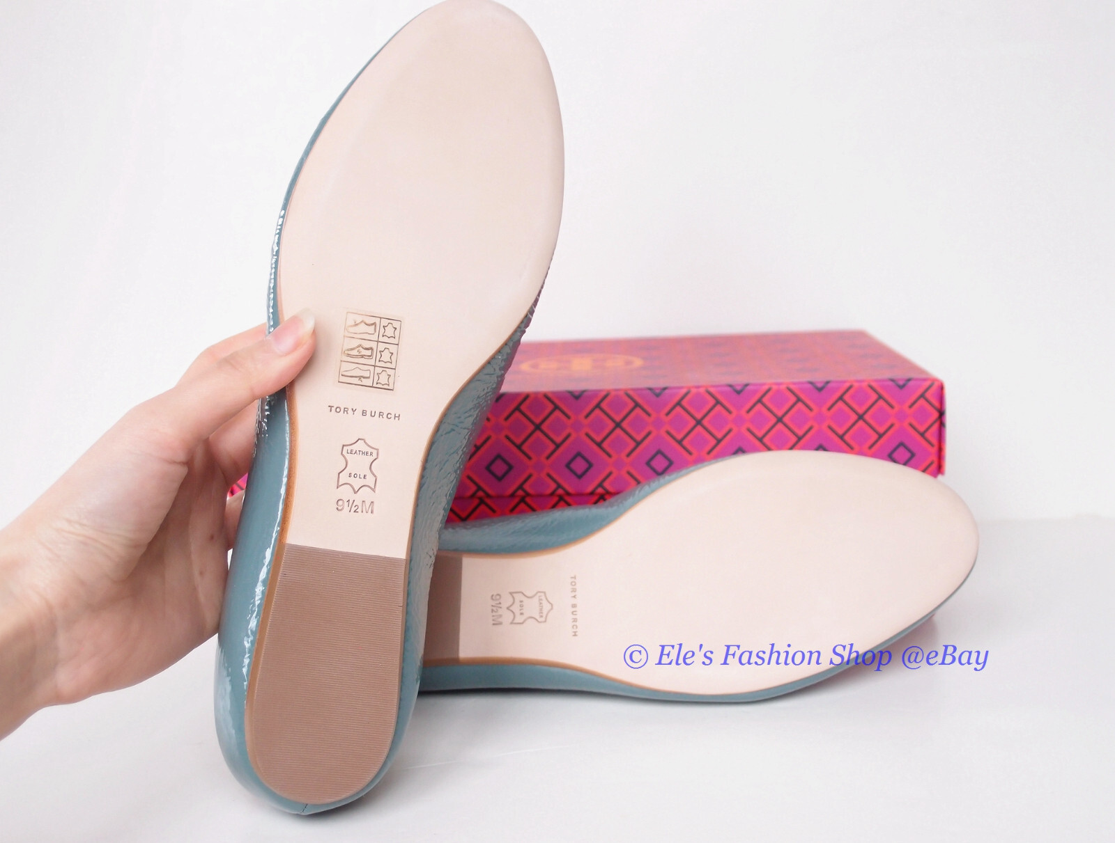 NIB Tory Burch Eleanor Leather Loafer Arctic BLUE US 7.5 8 8.5 9 9.5 AUTHENTIC