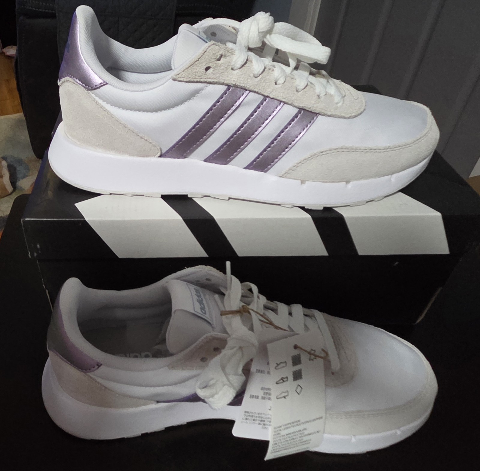 Adidas Run 60s 2.0 White/Purple Women’s Size 7.5 Athletic Shoes