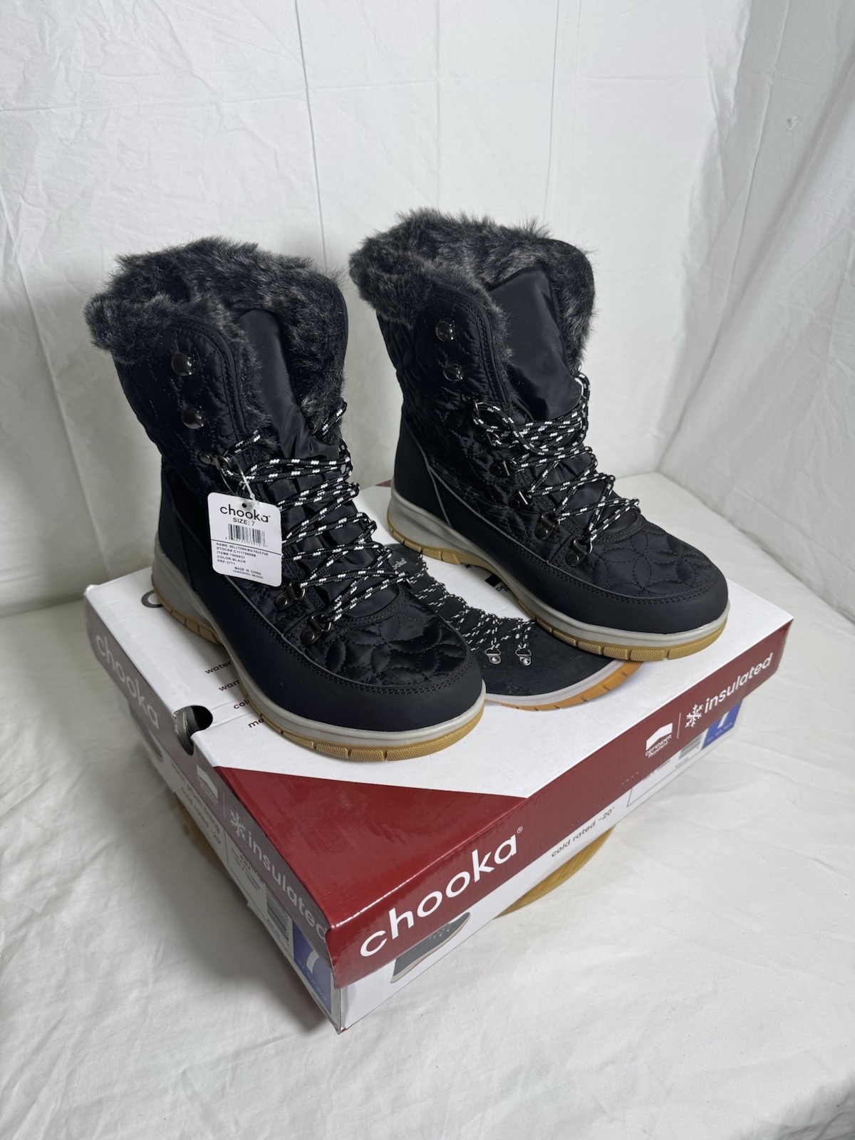 Chooka Belltown Mid Faux Fur Boots Women’s Size 7 Black Insulated Winter New