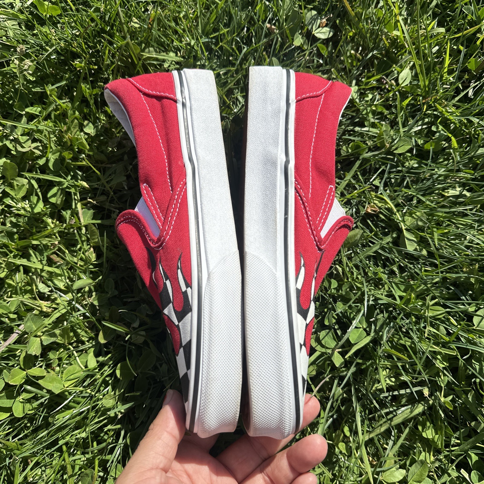 VANS Flame Checkerboard Shoes Adult Red Slip On Skate Sneaker Men 5 Women 6.5
