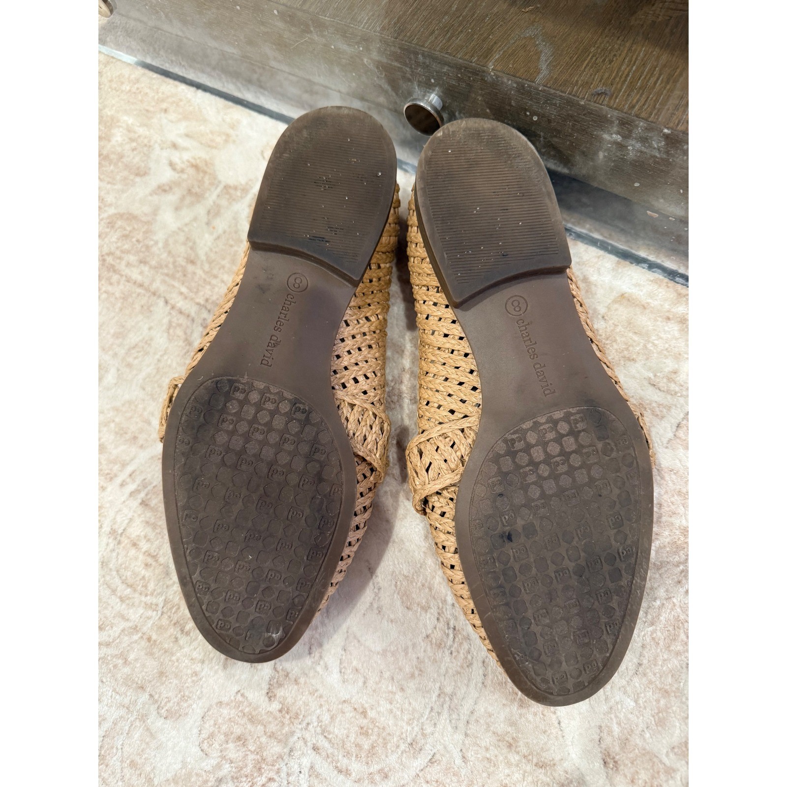 Charles David Raffia Woven Bow Loafers Tan Straw Slip On Flats Shoes 8