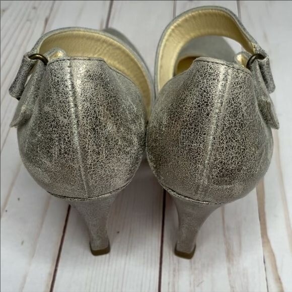 Paul Green Single Cross Strap Heels pumps Shoes Metallic glitter silver size 5