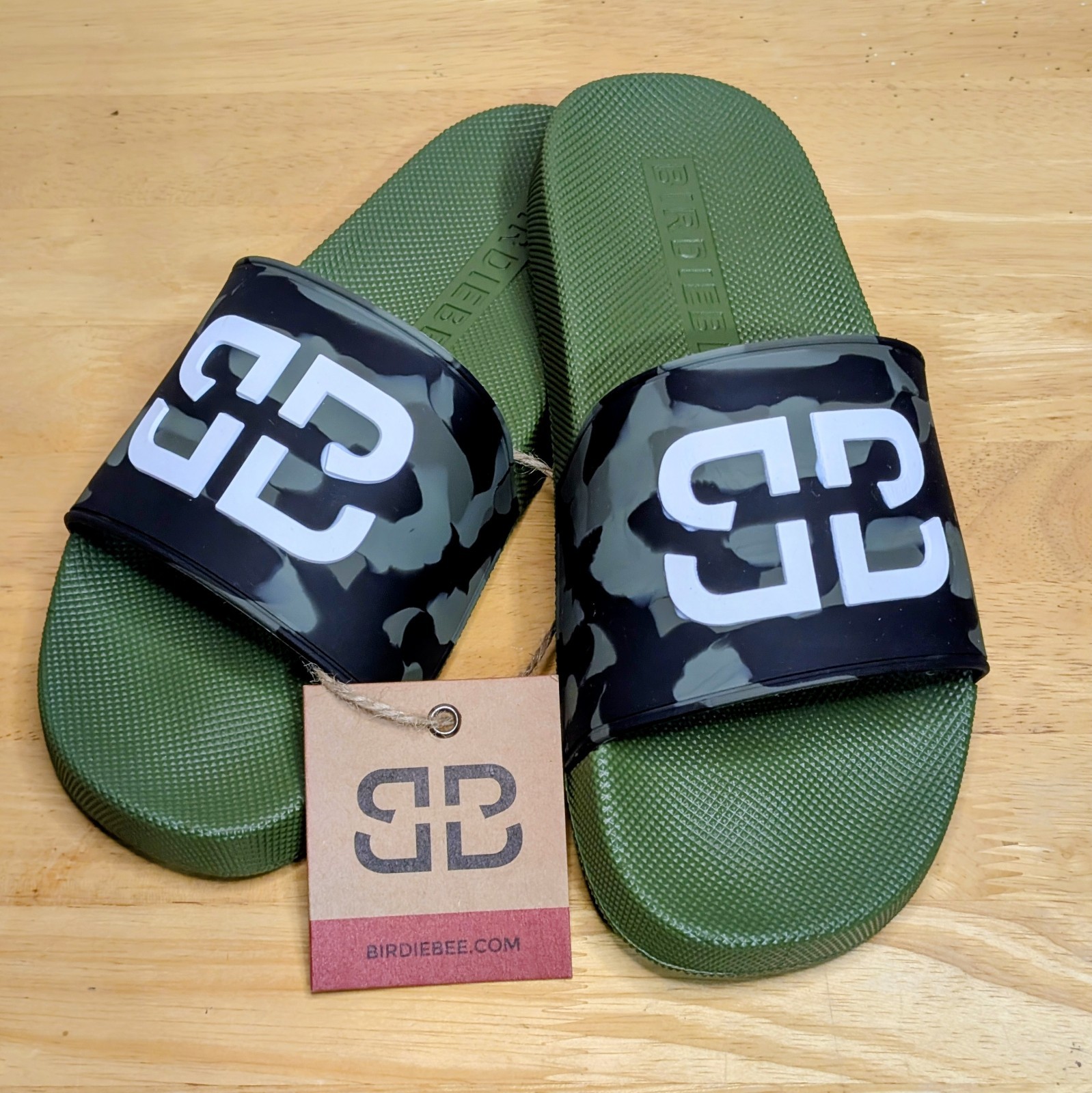 BIRDIEBEE Signature Camo Double B Slide Sandals Size 7 Womens Beach Gym Casual