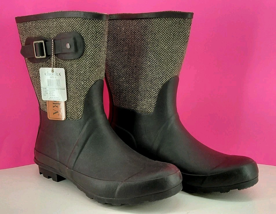 Chooka Boots. Herringbone Black Classic Mid-calf Racer Outdoor Boots. Size 9