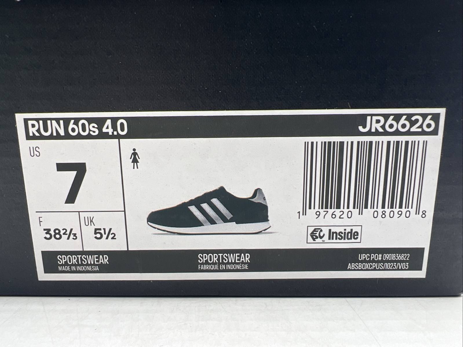 Adidas Run 60s Women’s Size 7 Black Silver Athletic Sneakers JR6626 New