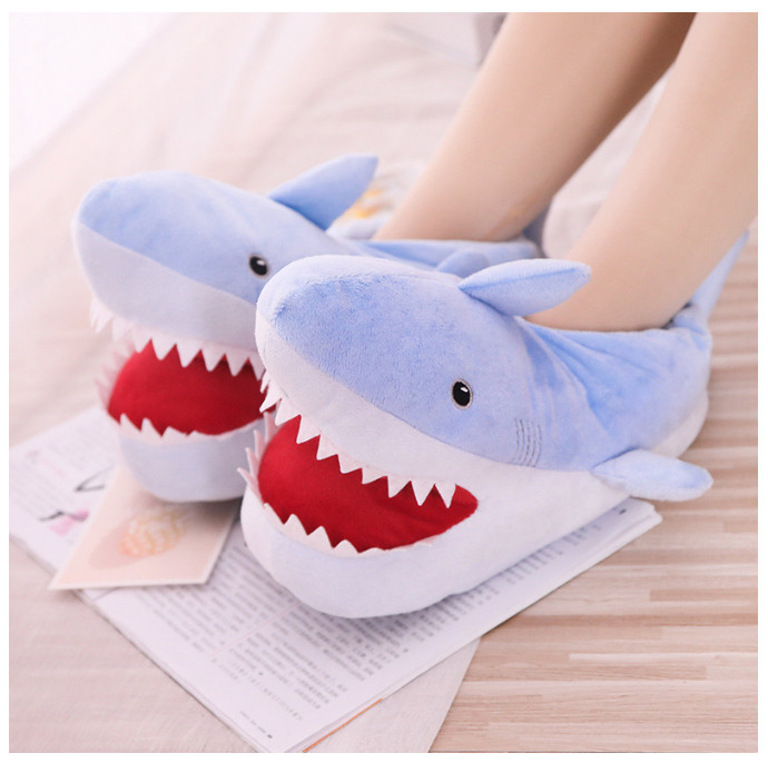 Plush Shark Slippers Soft Cozy And Warmth Slippers Cartoon Cute Couple Slippers