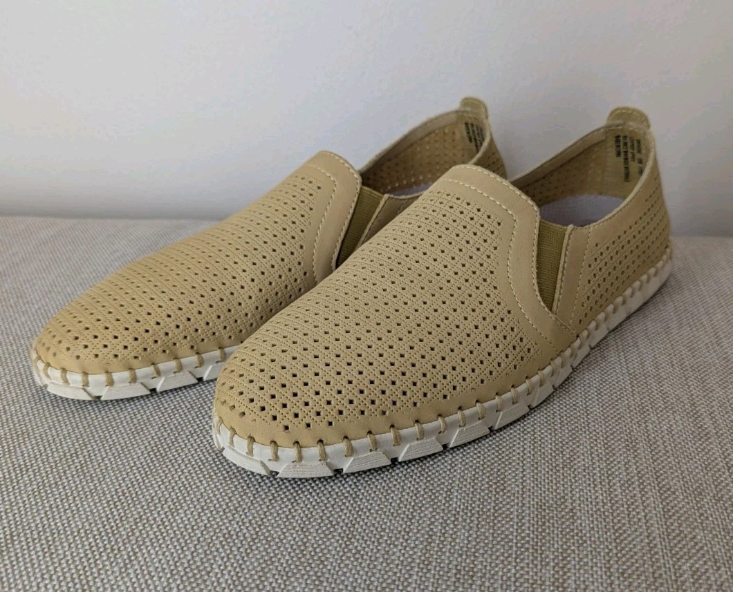 OTBT Womens Universe Shoe Size 10 Yellow Leather Perforated Slip On Flat Loafer