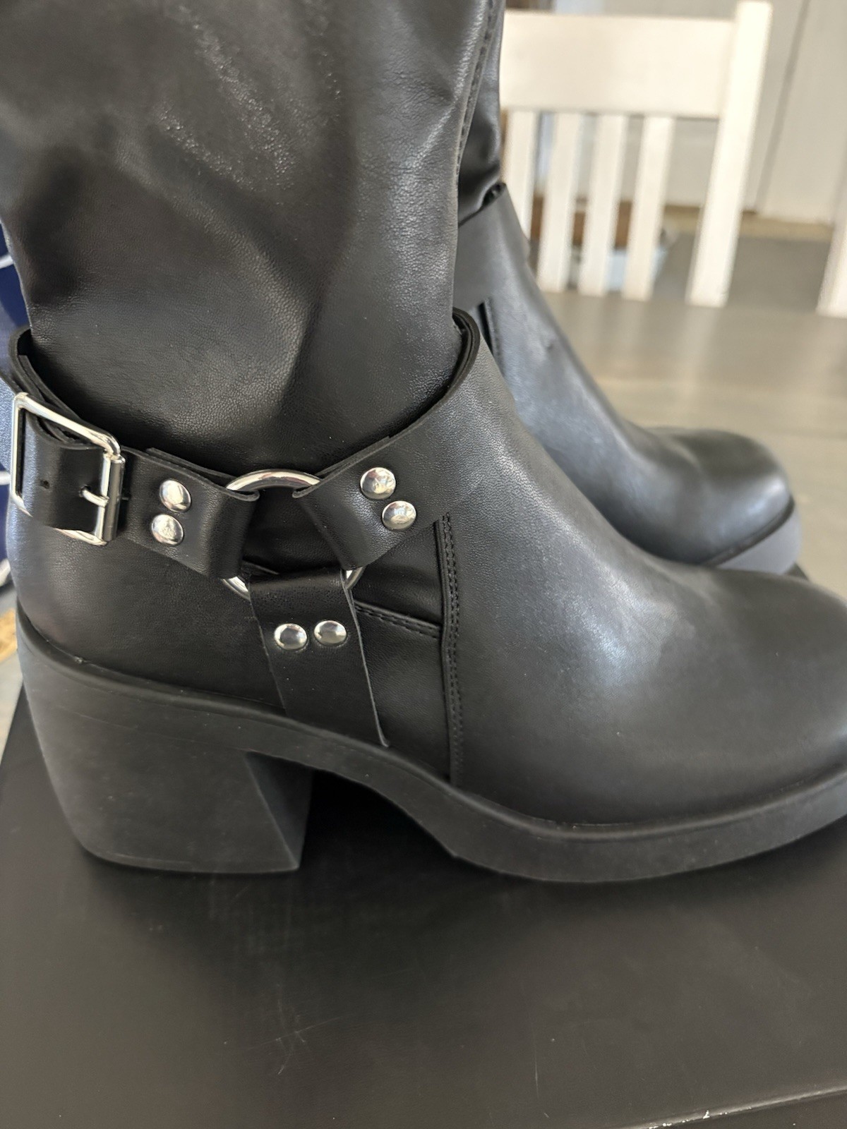 NEW Madden NYC Tall Black Buckle Heeled Boots Womens Size 10