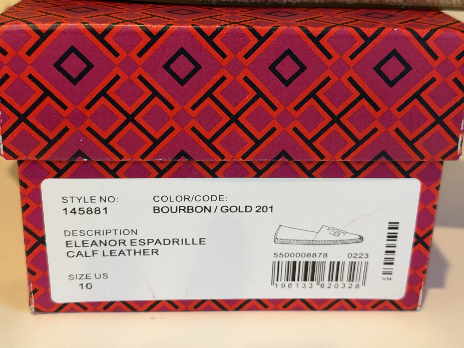 Tory Burch Eleanor Calf Leather Espadrille Flats Bourbon Gold Size 10 Box