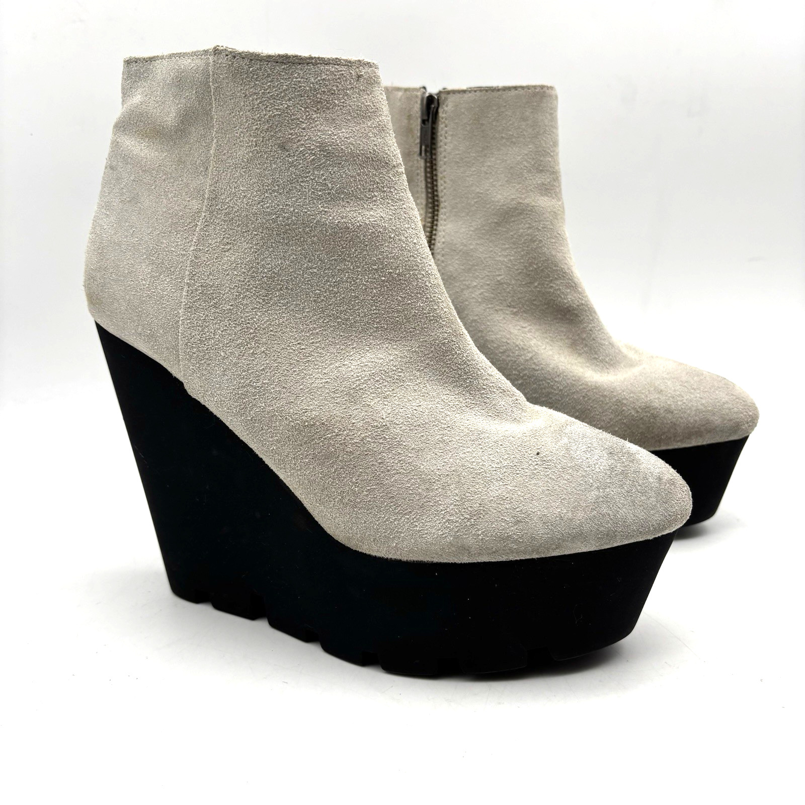 Vintage 00s Y2K Cheap Monday Monolith Gray Suede Leather Platform Wedge Boots 9