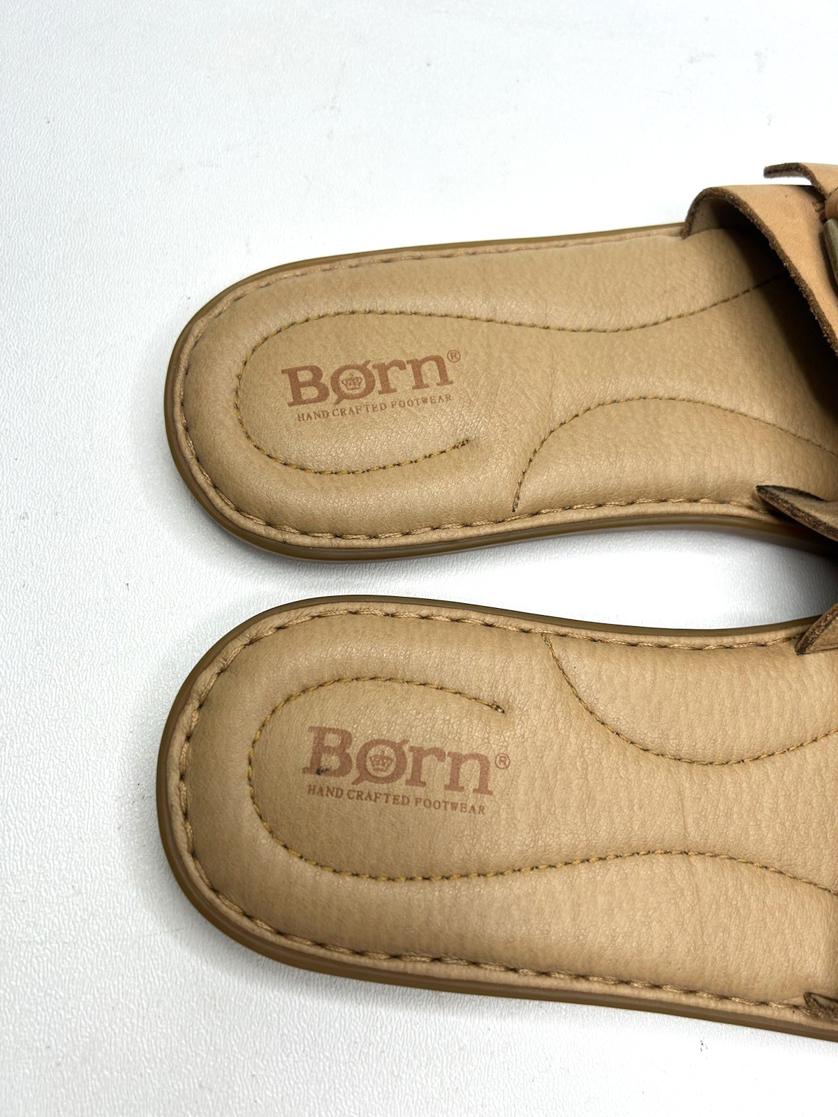 BORN Sandals Womens 9M Tan Miarra Buckle Leather Slides Bohemian Beach Comfort