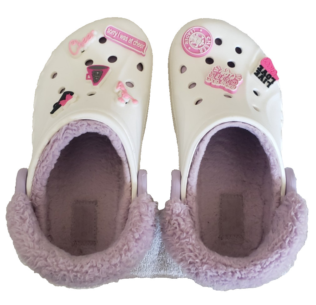Crocs Baya Lined Fuzz Strap Women’s Size 6 Clog White Lavender 206633-577