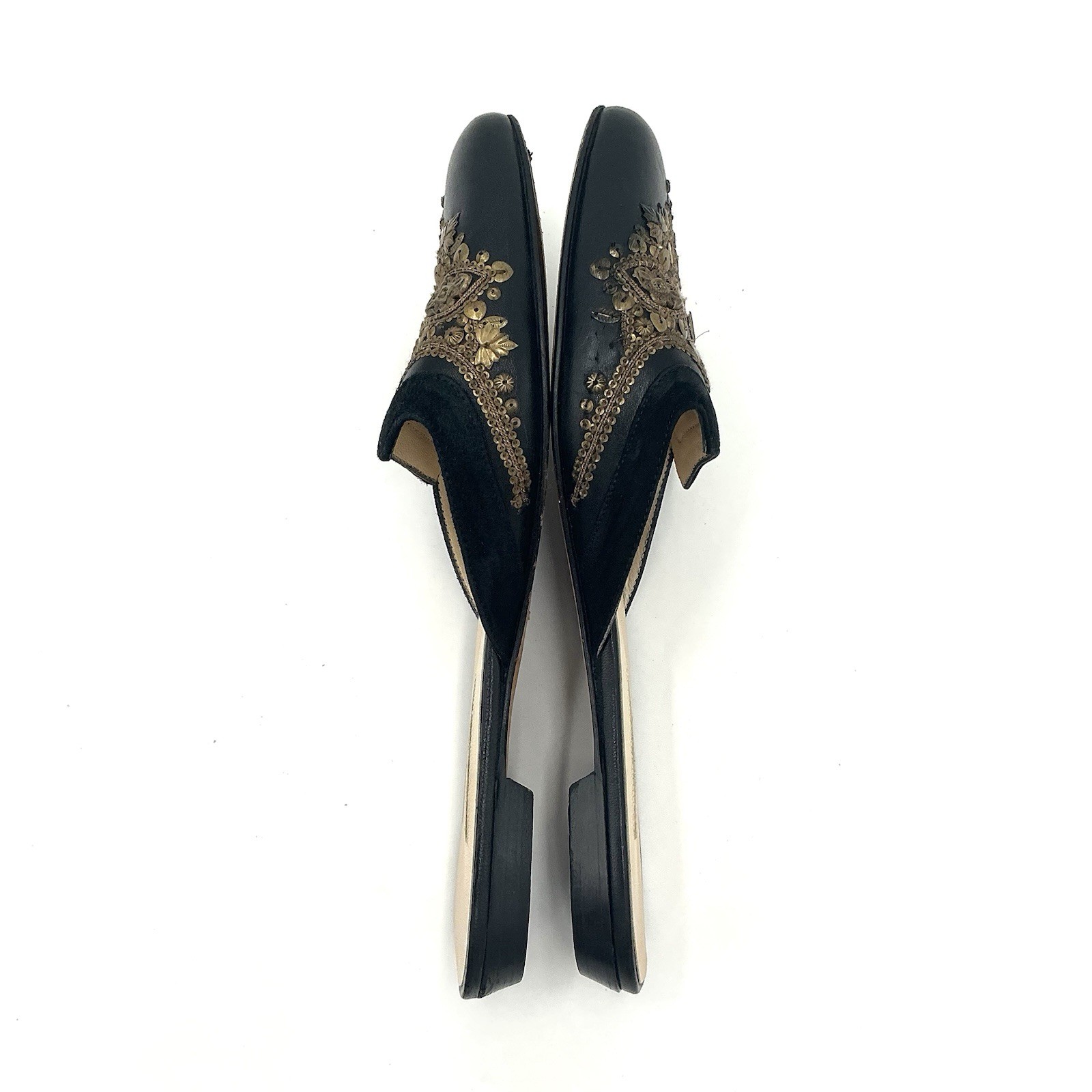 Oscar de la Renta Black Leather Embellished Mules Slip-on Flats Slides Size 9 US