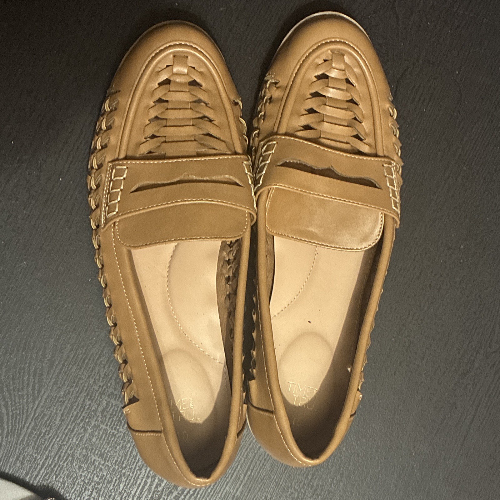 Time and Tru Woven Cut-Out Slip-On Loafer Flats Tan Round Toe Women’s US 10