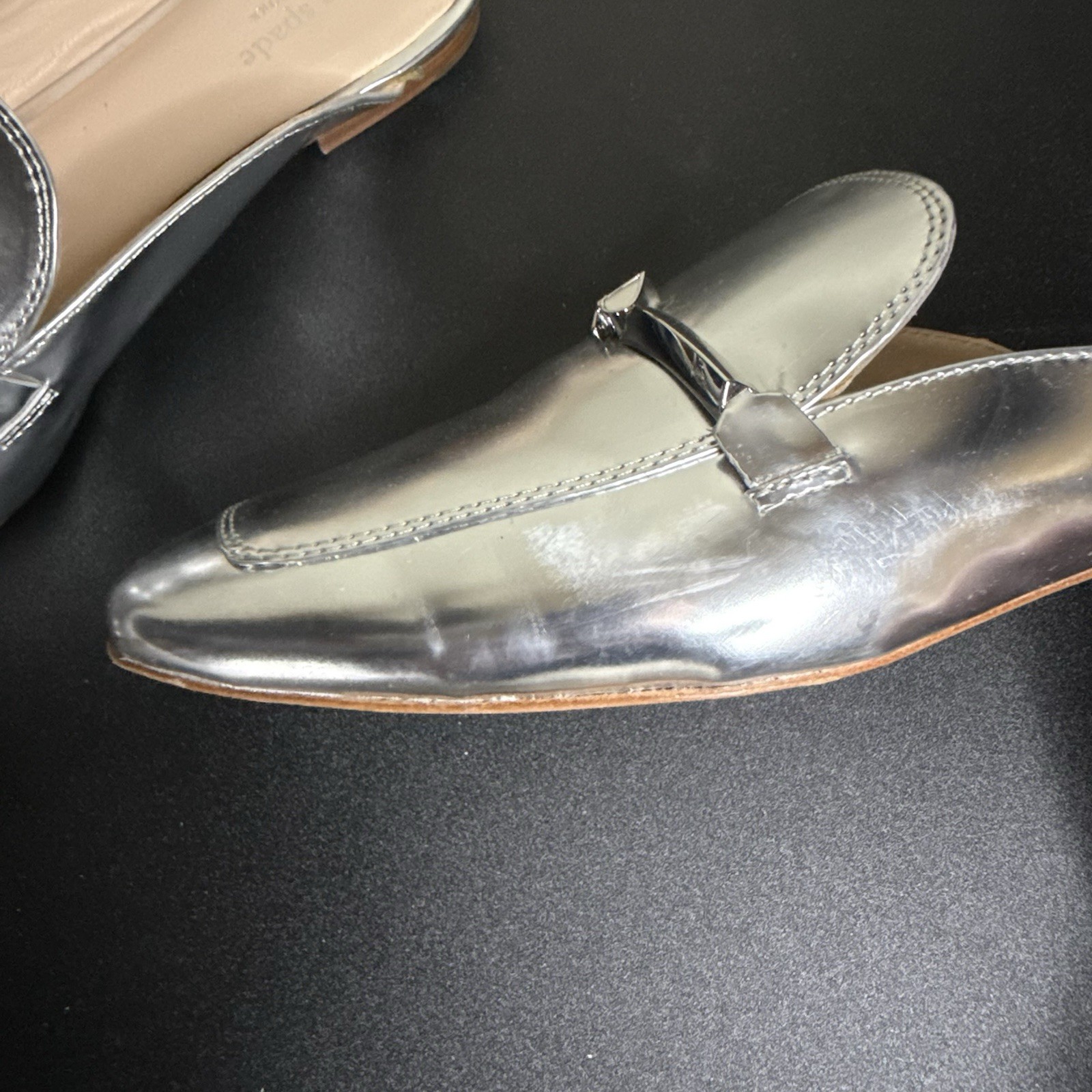 Kate Spade New York Laura Silver Specchio Leather Mules Slides Women Size 10M