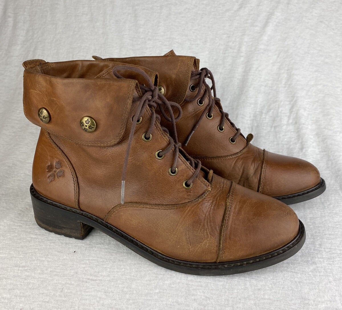 Patricia Nash Womens Lia Fold Over Lace-Up Combat Boot Brown Leather Size 10 Y2K