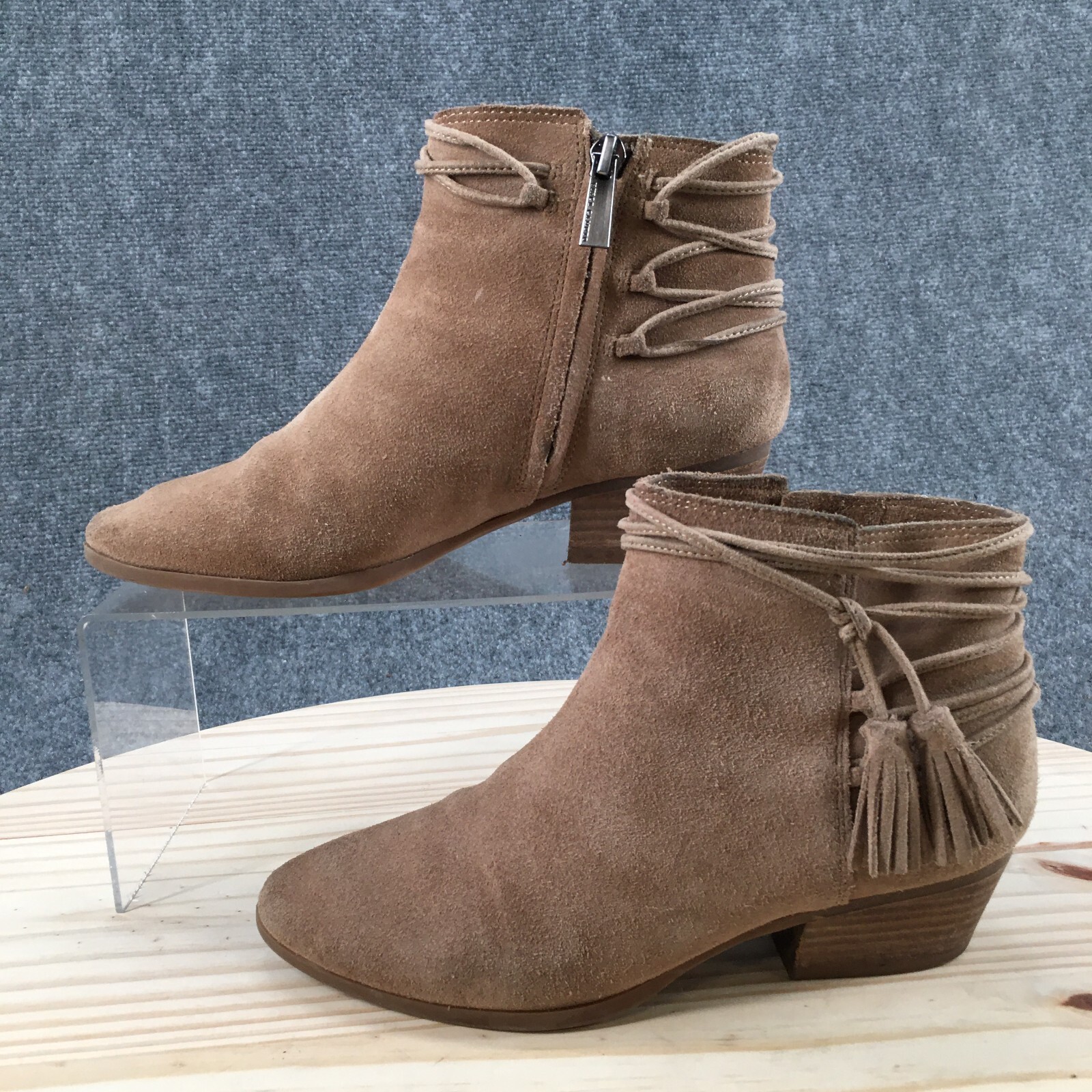 Vince Camuto Boots Womens 6 M Carlina Tassel Side Zip Ankle Bootie Brown Suede