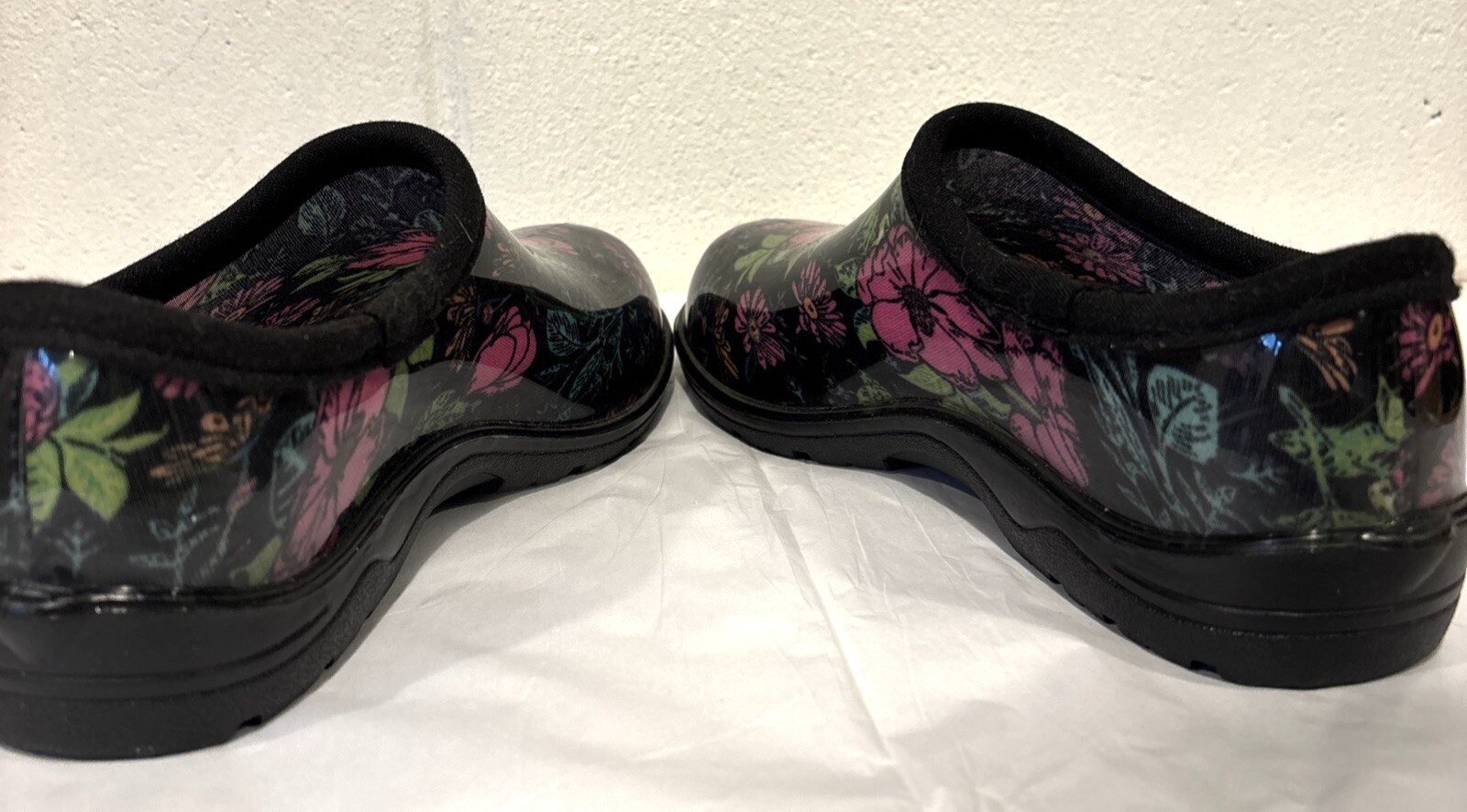 Ground Work Garden Clogs Waterproof Slip On Shoes Black Pink Floral Size 6M