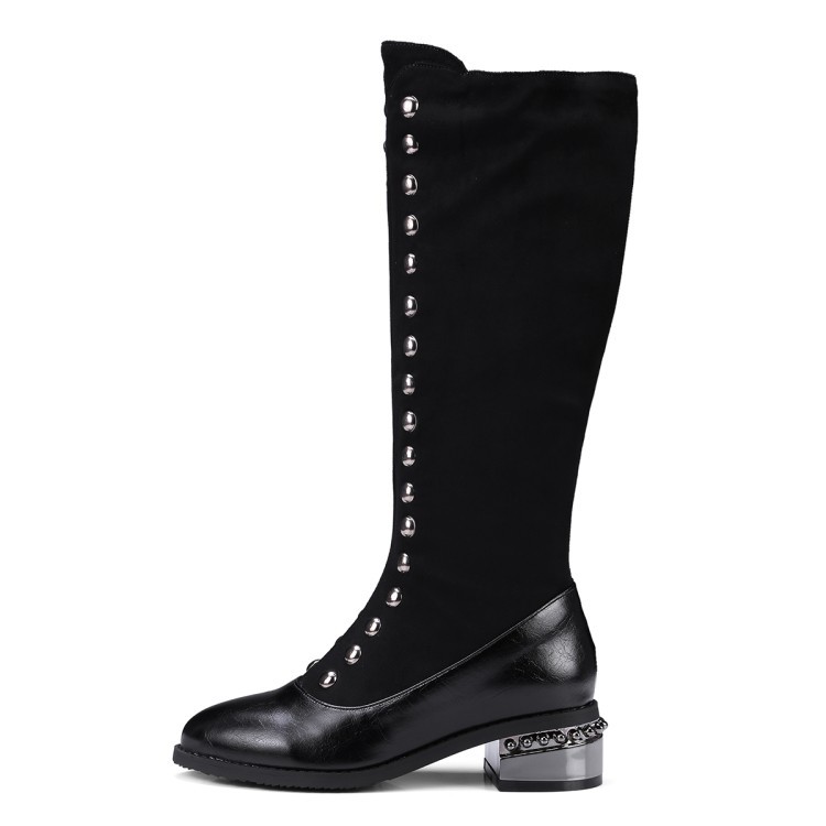 British Women’s Studded Pointy Toe Zip Knee High Boots Biker Gothic Riding Shoes