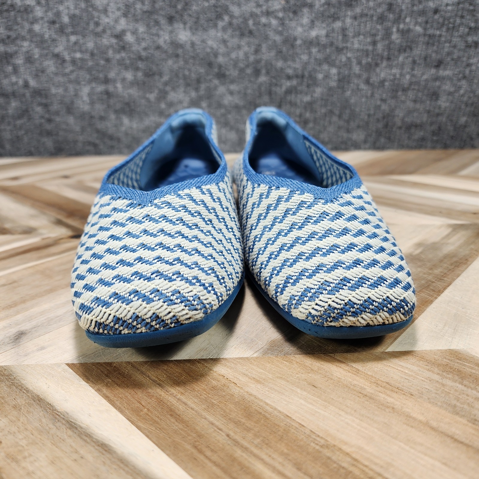Vivaia Margot 2.0 Flats Denim Stripe Knit Square Toe Shoes Size EU 40 US 9 EUC