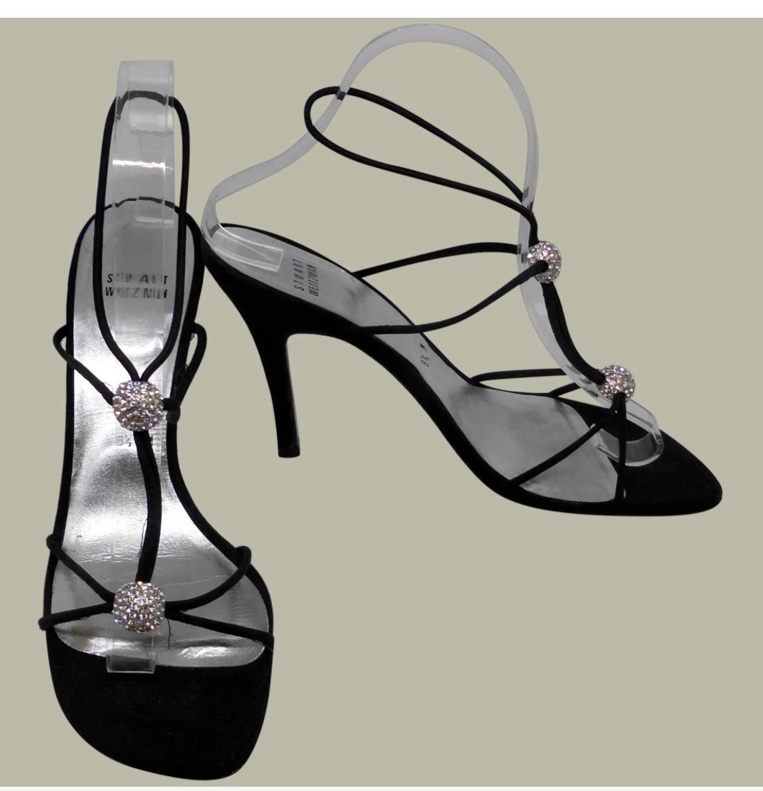 STUART WEITZMAN Russell & Bromley Heels Black 8.5 Strappy Diamante Classic RARE