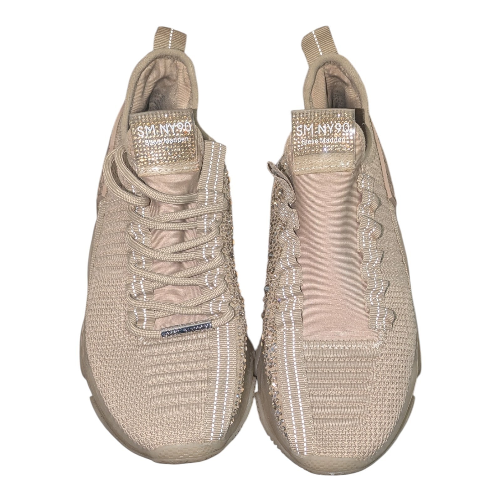 Steve Madden SM NY90 Rhinestone Knit Beige Gold Maxima Glitzy Women’s Size 8.5