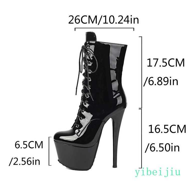 Women’s Stage High Heels Lace Up Ankle Boots Shiny Leather Platform Sexy Lady‘s