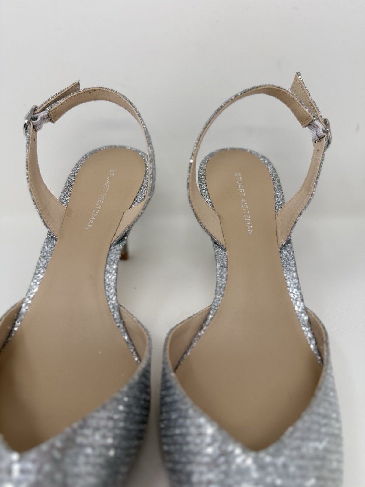 New Stuart Weitzman Julia 75 Slingback Pump Silver Sz 8