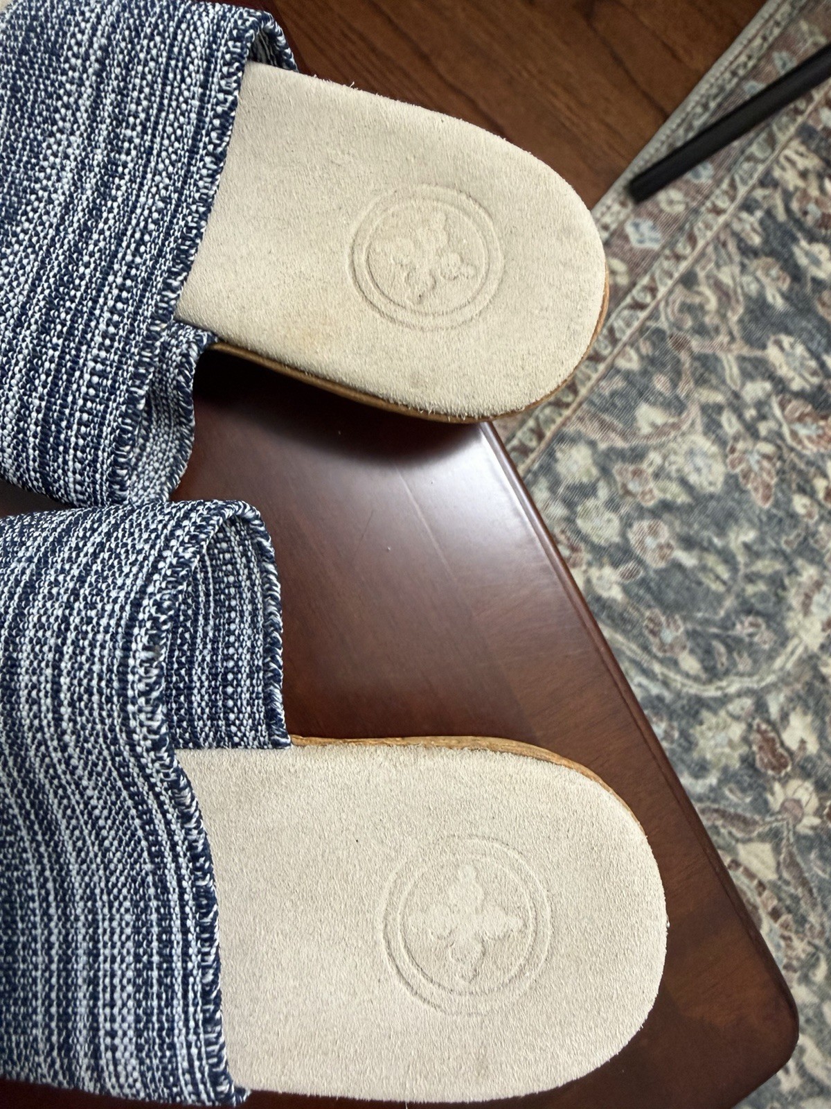 Charleston Shoe Company Cecilia Low Wedge Sandals Navy Heather Stretch Size 8