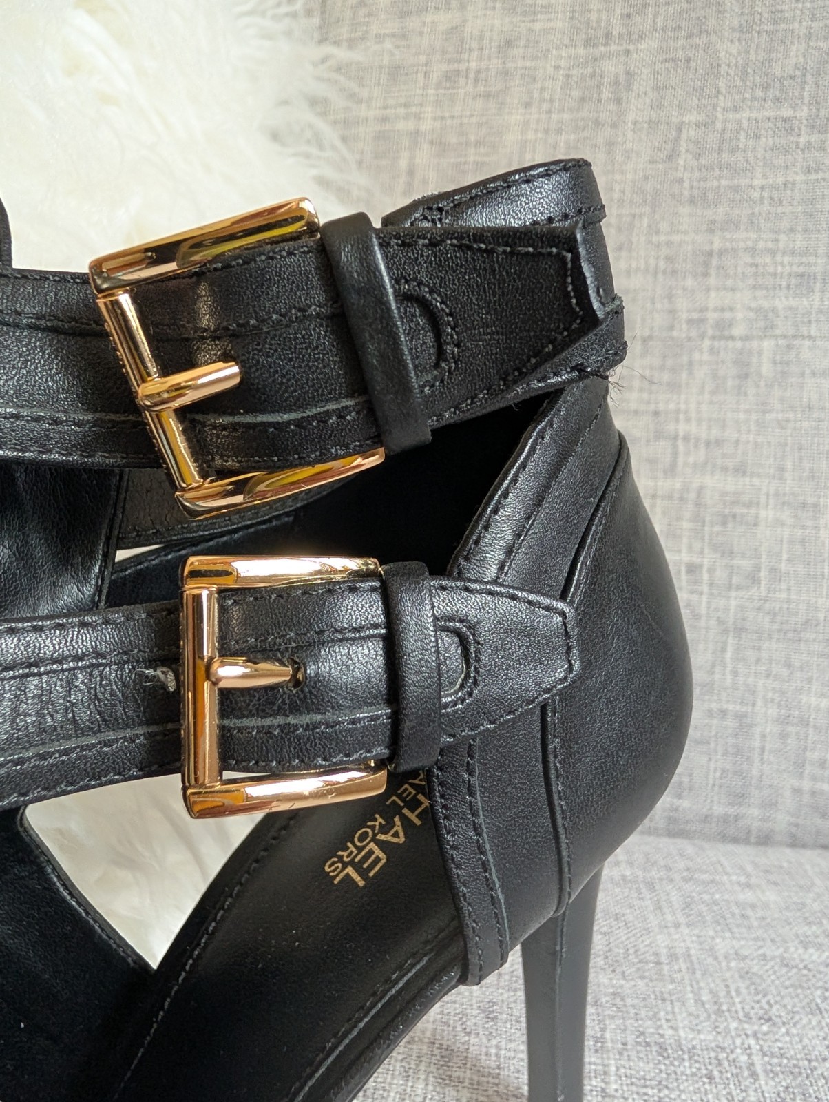 Michael Kors Blaze Black Leather Open Toe Ankle Bootie 8.5