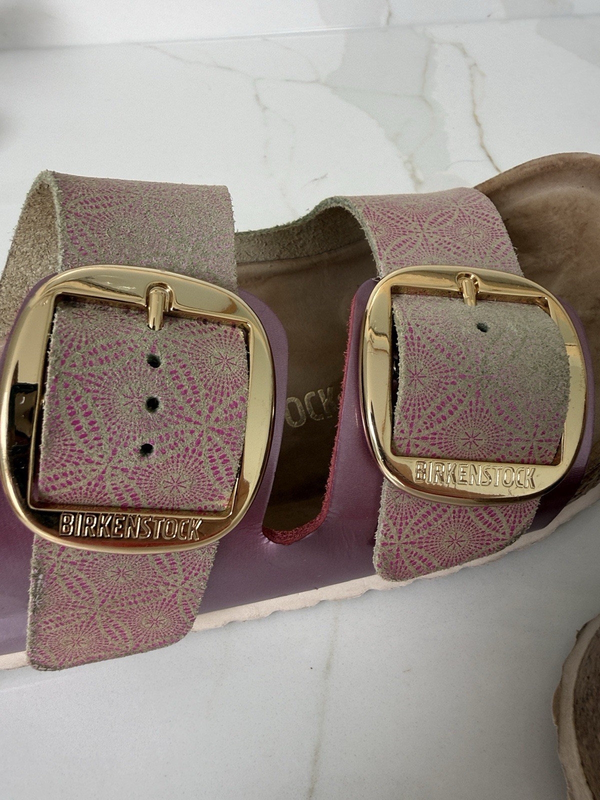 Birkenstock Arizona Leather Big Buckle Pink Ceramic With Gold Metallic 42 11 R
