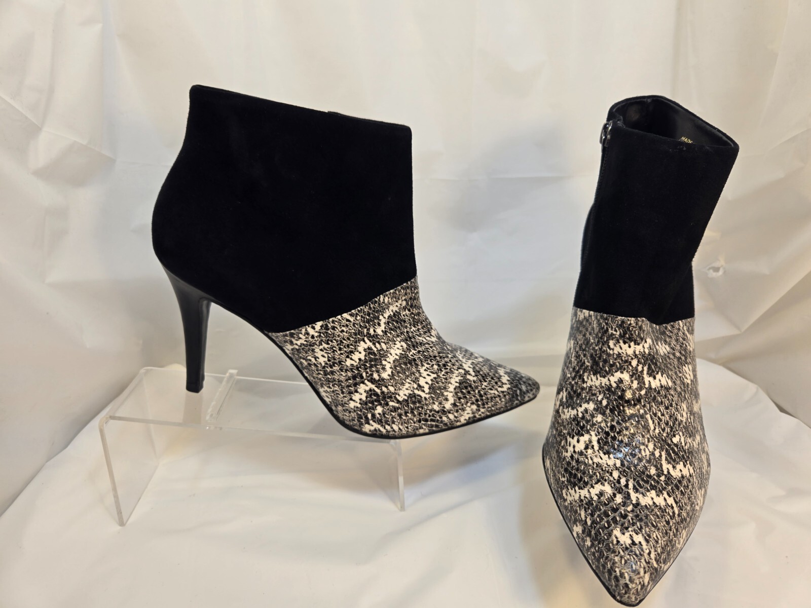 Trina Turk Black Suede & Snakeskin Style High Heel Women’s ankle booties US 10.5