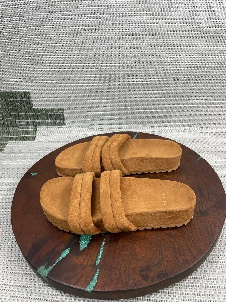 Varley Sandals Womens Size 6 Giles Quilted Slide Brown Textile Comfort Slip On