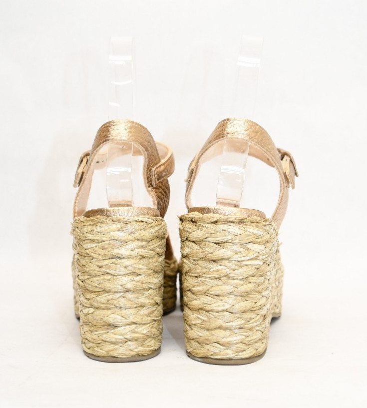 $695 Pedro Garcia Doina 04 Ankle Strap Platform Sandal Cava Cervo Lame 38 (DD2)