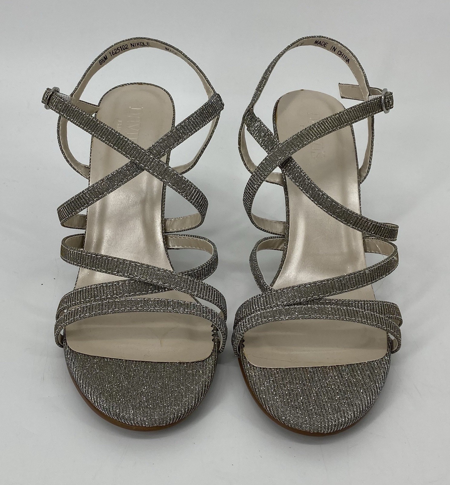 Davids Bridal Preowned Women’s Silver Sparkle Strappy Heel Sandals size 8.5M